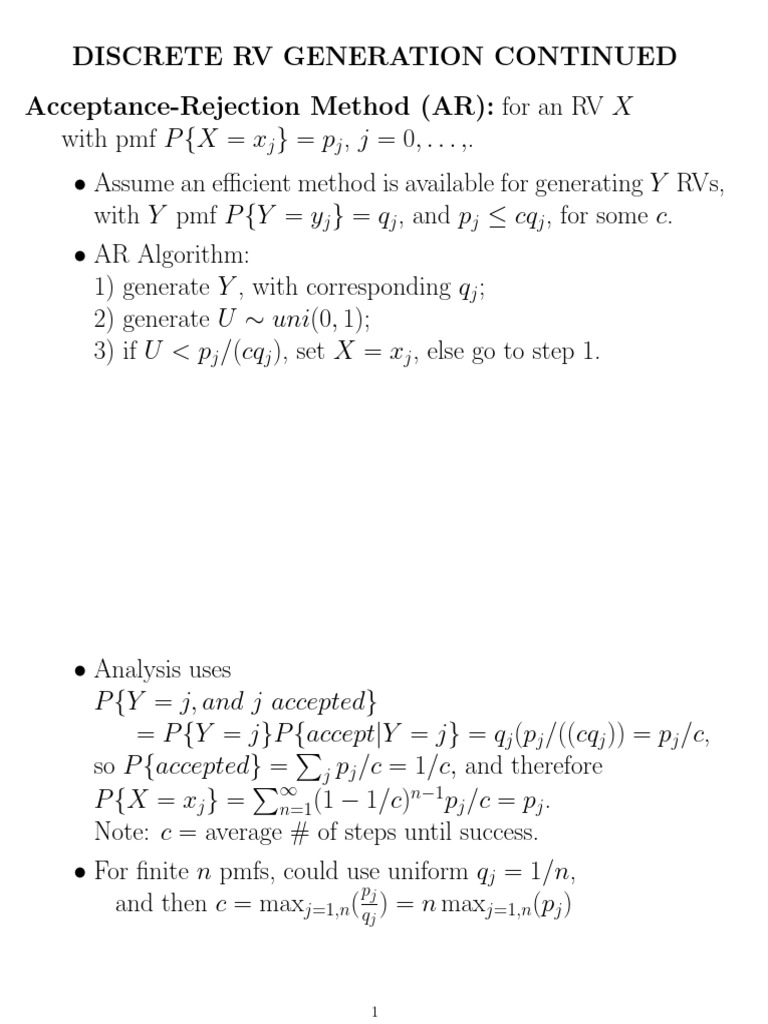 Discrete Random Variable Generation Methods | PDF