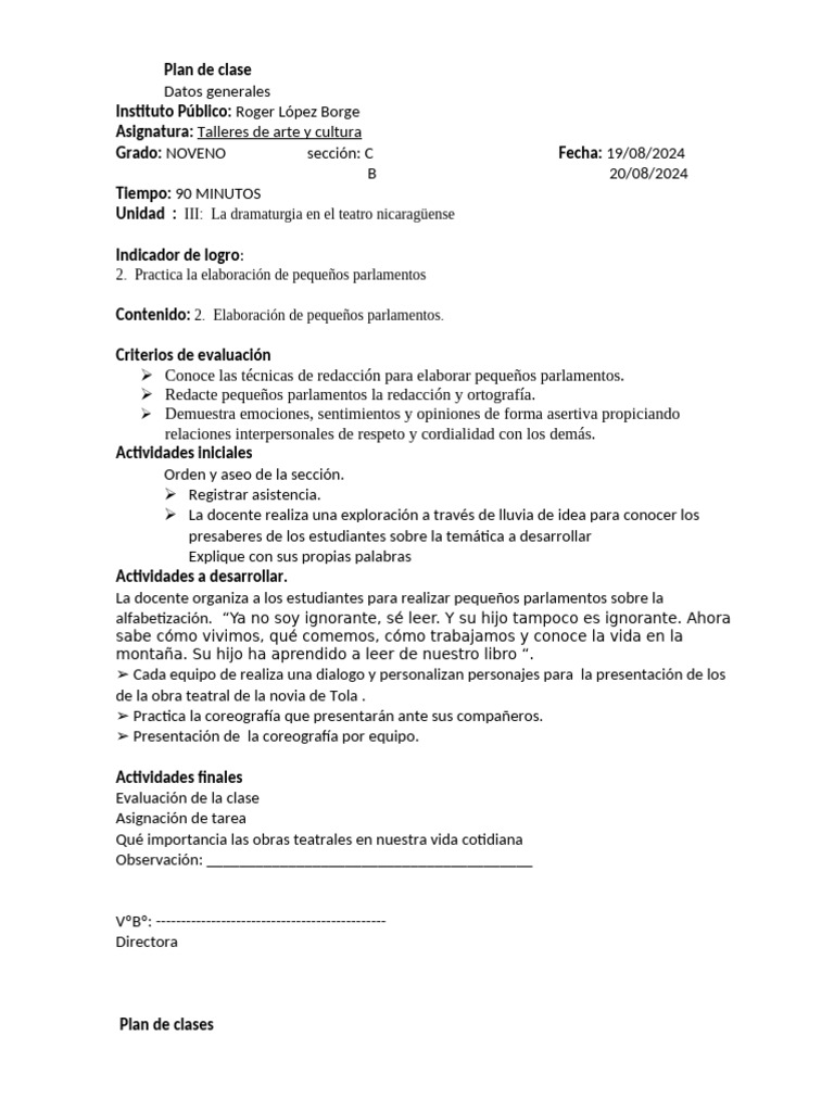 Plan de Clase 09 de Abril | PDF | Comunicación humana | Aprendizaje