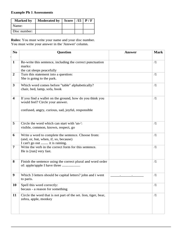 Ph 1 Assessment Questions and Answers | PDF
