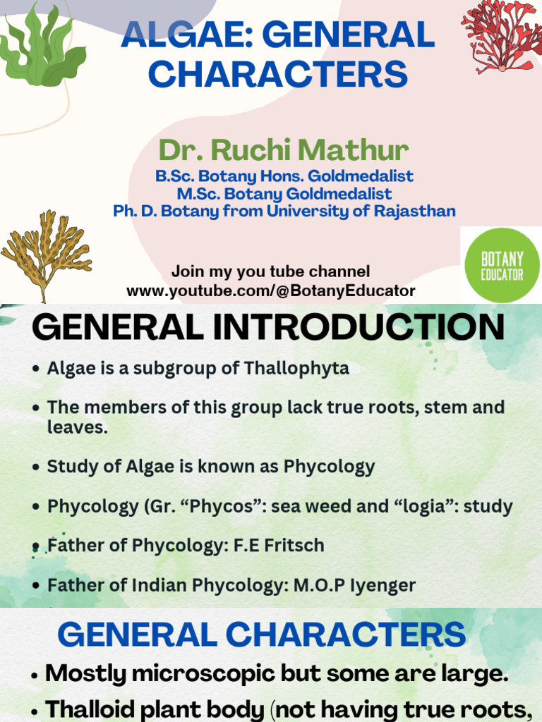 Algae : General Charactes (Notes) | PDF | Sexual Reproduction | Algae