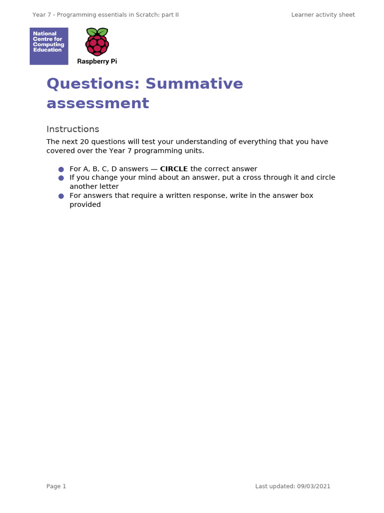 Summative+Assessment+ +Programming+Essentials+in+Scratch +Part+II+ +Y7 ...