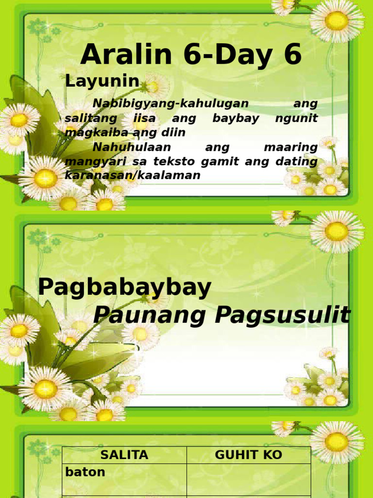 Aralin 6 - Lugar Sa Pamayanan, Halina - T Pasyalan-Day - 6-10 | PDF