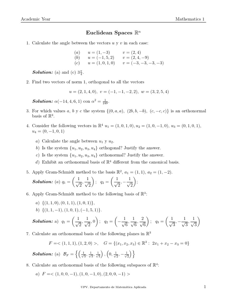 Orthonormal Bases in Euclidean Spaces | PDF | Basis (Linear Algebra ...