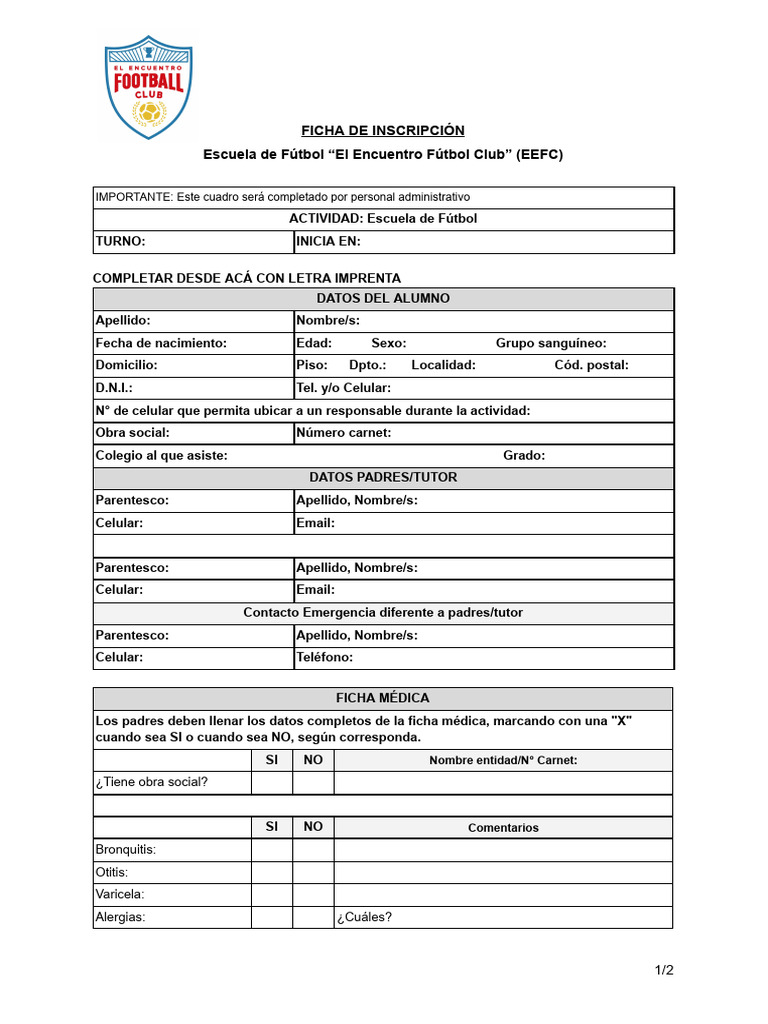 1.ficha de Inscripción EEFC 2024 | PDF | Enfermedades y trastornos ...