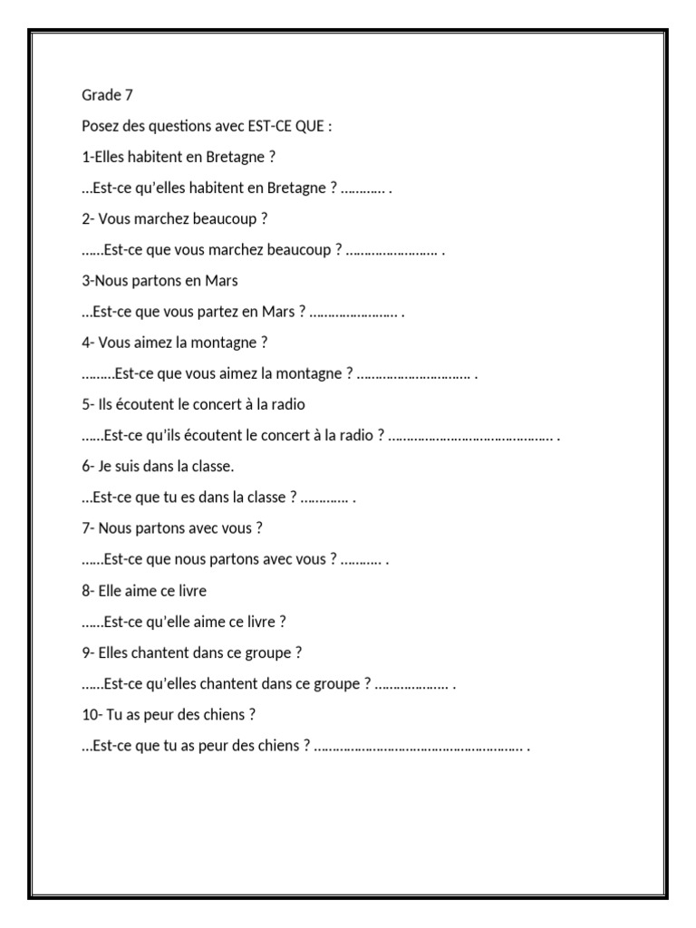 Questions et adjectifs possessifs en français | PDF