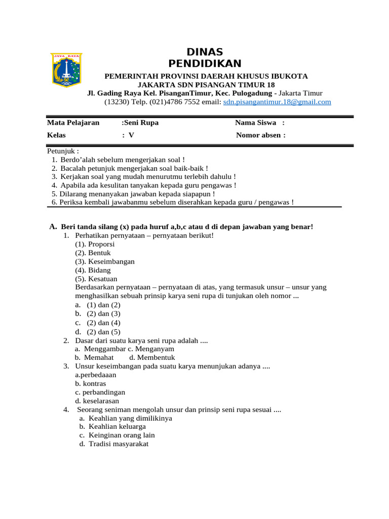 Soal Sts Seni Rupa smtr2 5c | PDF