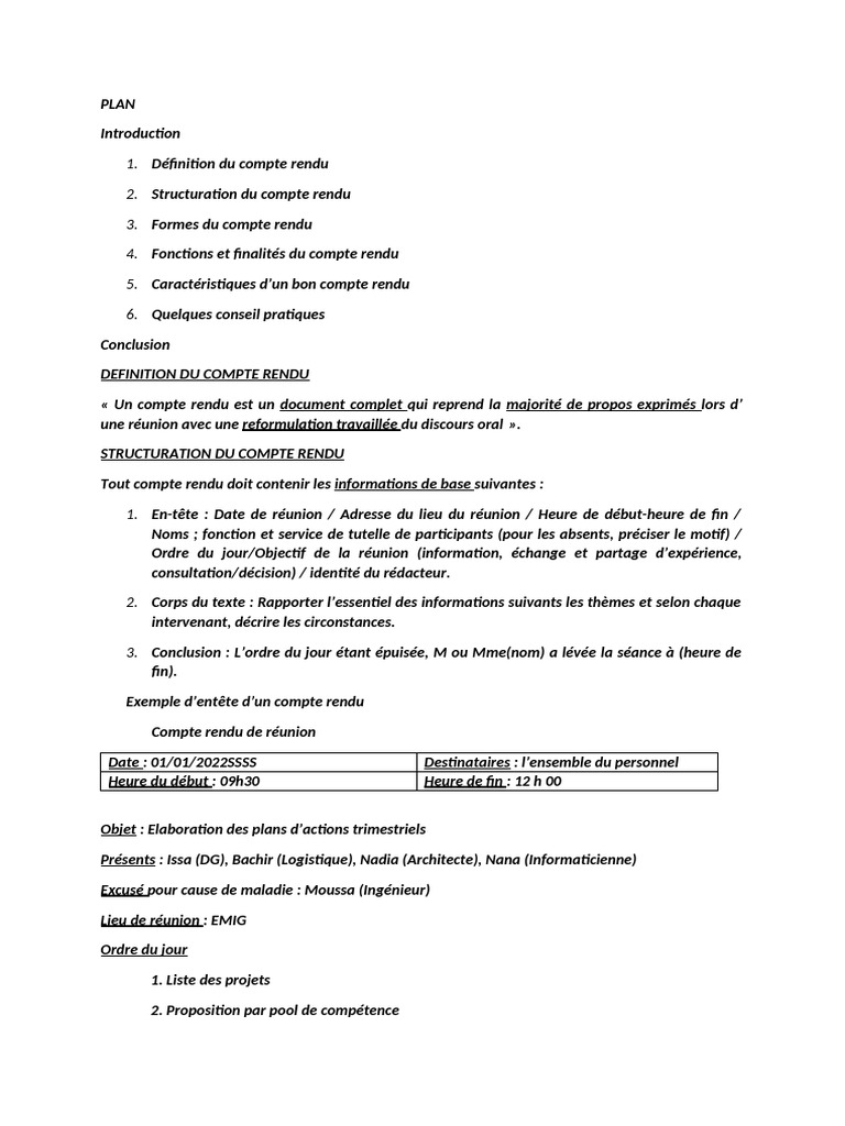 Guide de rédaction d'un compte rendu | PDF