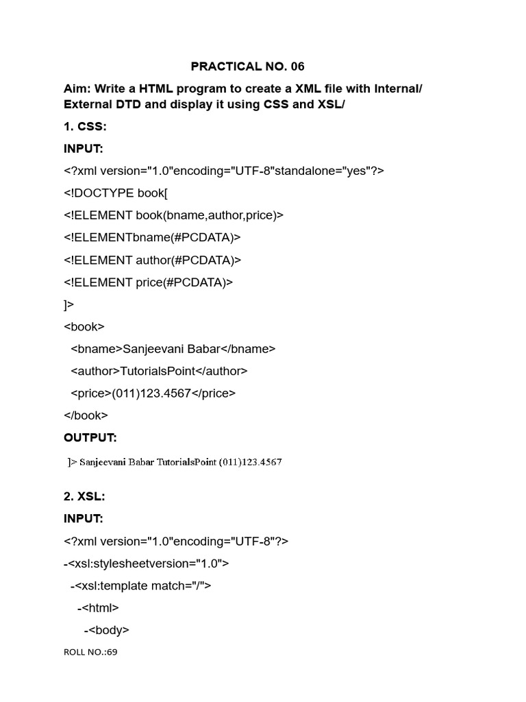 HTML XML DTD CSS XSL Example | PDF