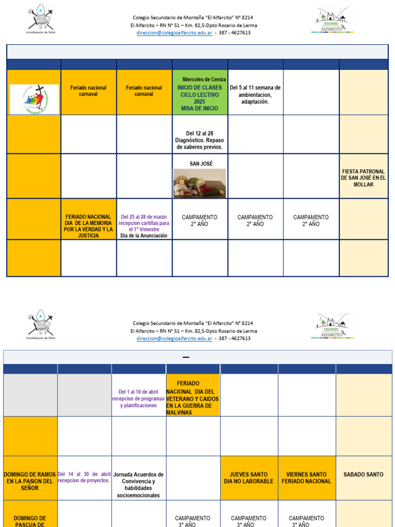 Calendario Escolar 2025 - El Alfarcito | PDF | Fiestas cristianas y ...