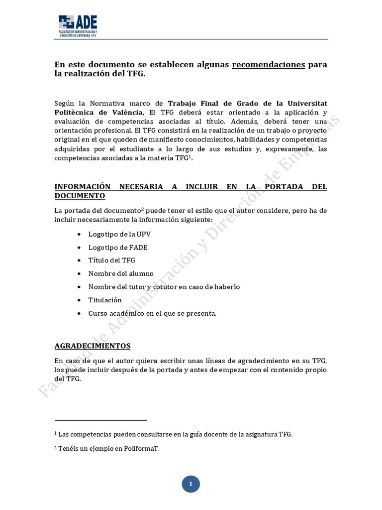 Recomendaciones para el TFG UPV | PDF | Metodología | Bibliografía