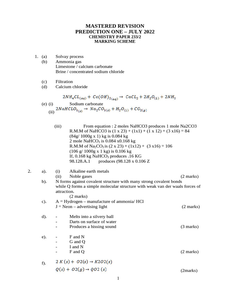 CHEMISTRY PAPER 2 MS | PDF | Sodium Carbonate | Nitrogen