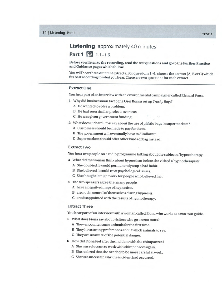 Listening Test 1 Testbuilder Adv Compress | PDF