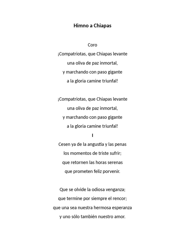 Himno a Chiapas: Letra Completa | PDF