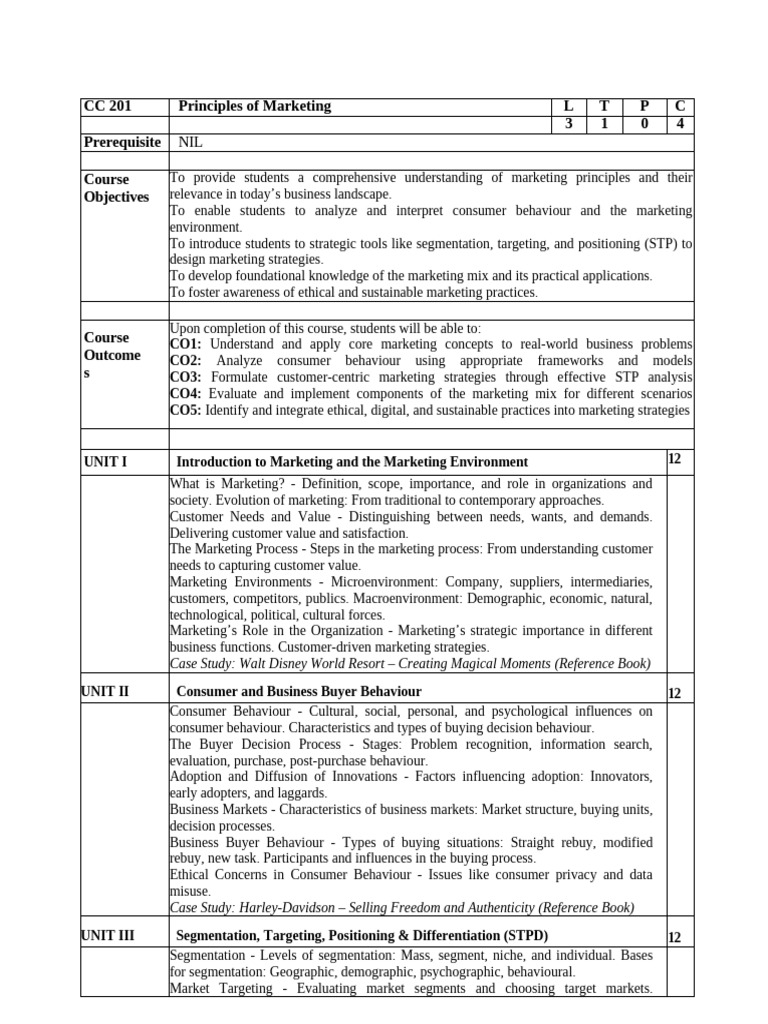 PoM Course Outline - Sem II BBA Batch 2024-27 | PDF | Marketing ...