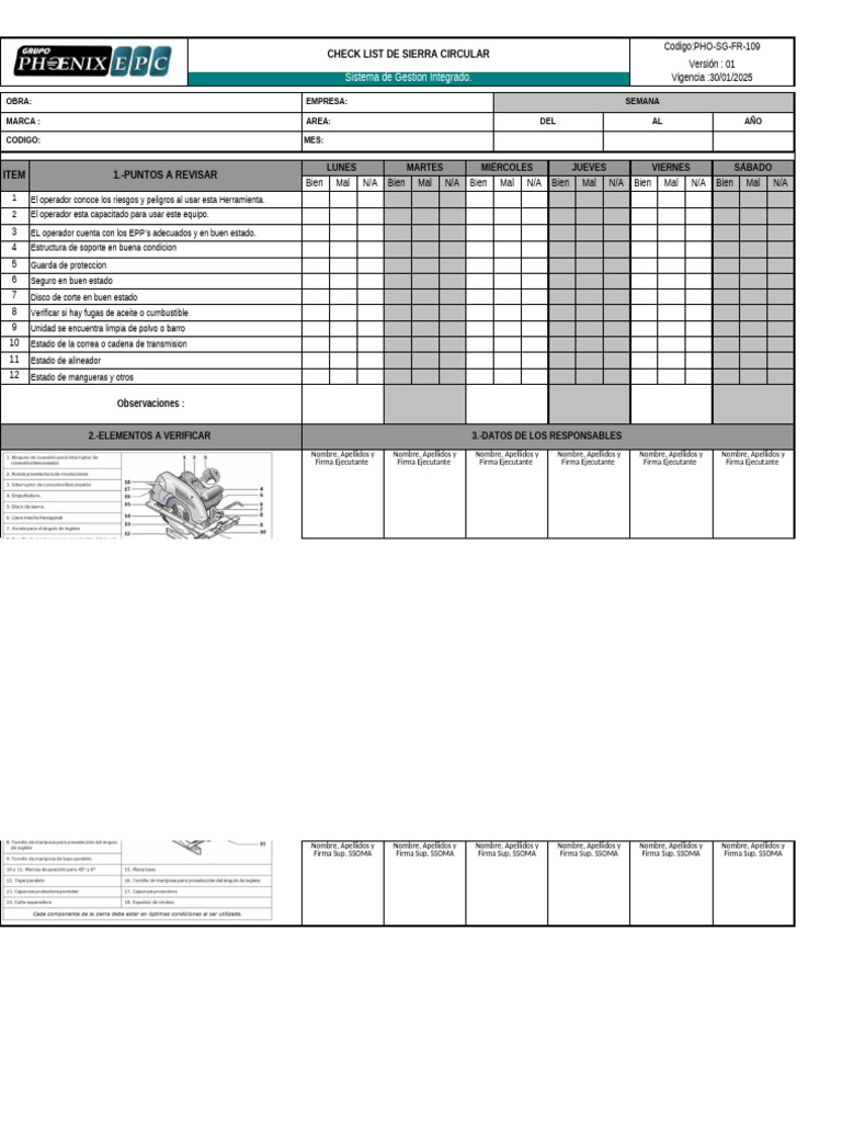 PHO-SG-FR-109 Check List Sierra Circular (Ver.01) | PDF | Informática