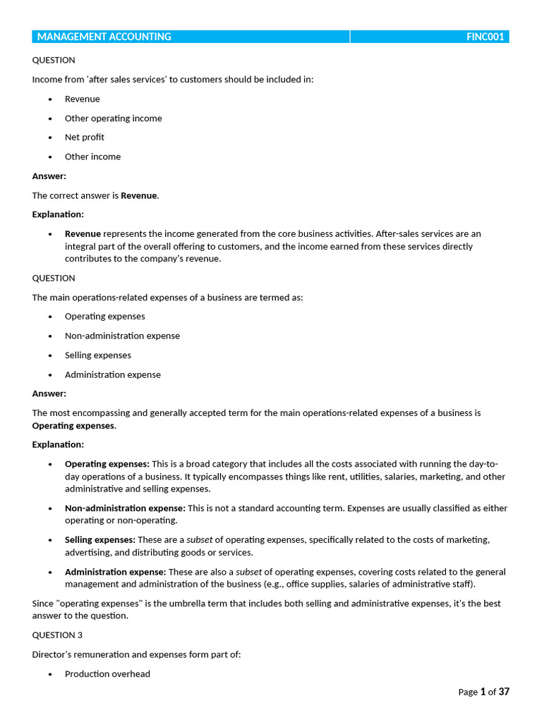 Key Concepts in Management Accounting | PDF | Gross Margin | Cost Of ...