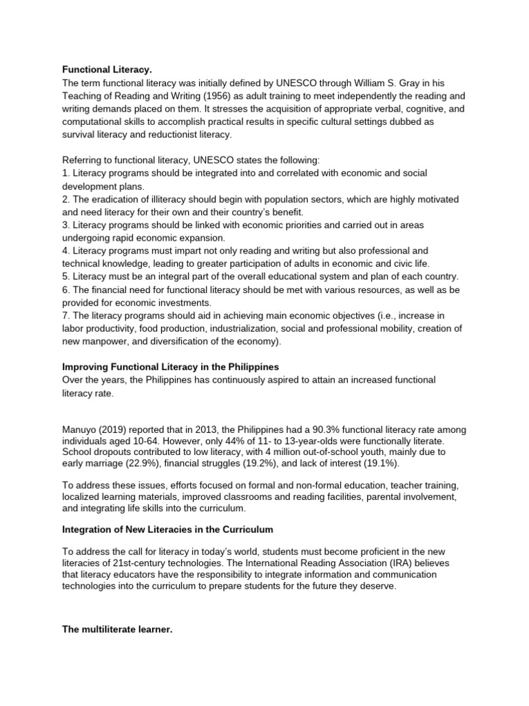 Enhancing Functional Literacy in the Philippines | PDF | Literacy ...