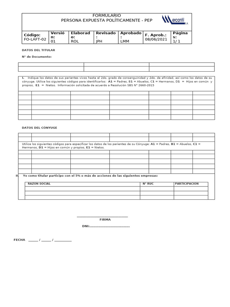 Fo laft 02 formulario persona expuesta politicamente pep pdf