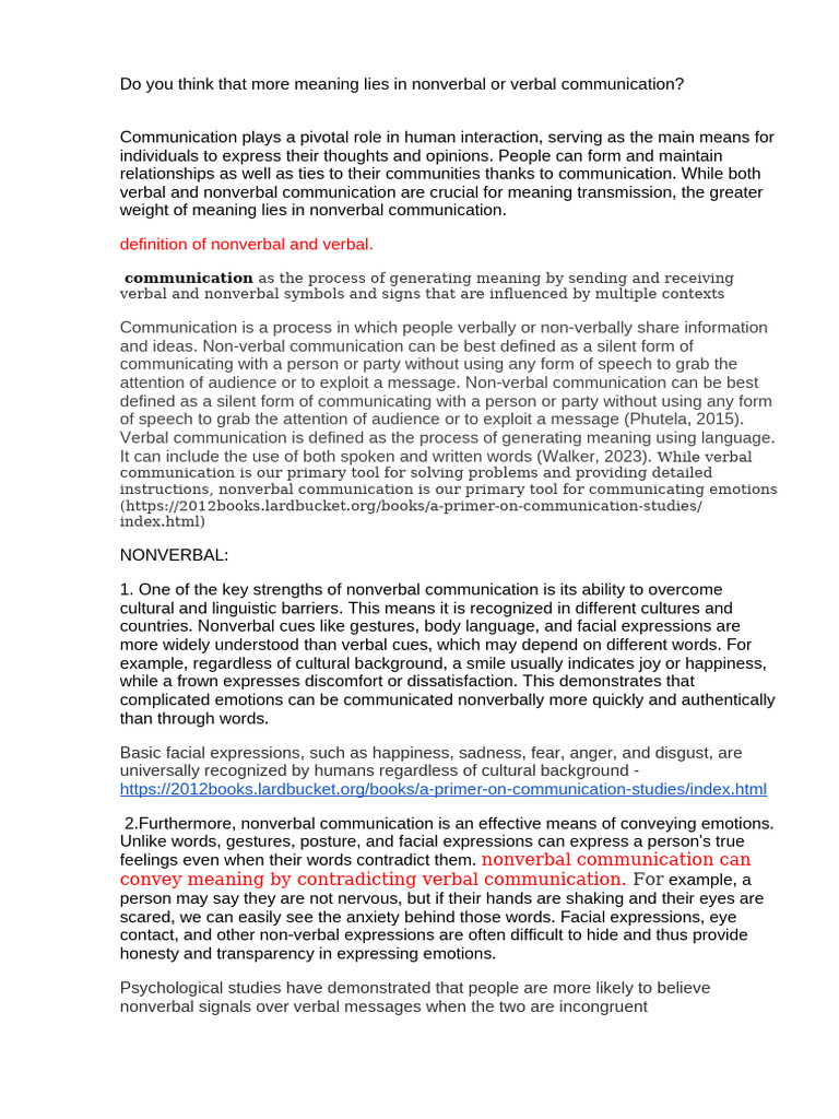 Nonverbal vs. Verbal Communication Insights | PDF | Nonverbal ...