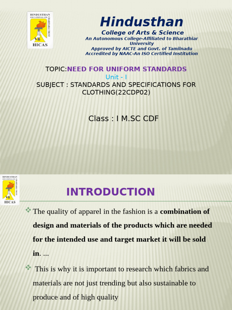 Ssfc-unit 3-Need for Uniform Standards | PDF | Clothing | Retail