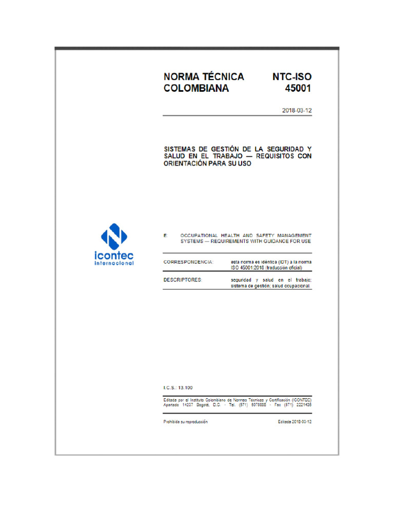 NTC Iso 45001 2018colores | PDF