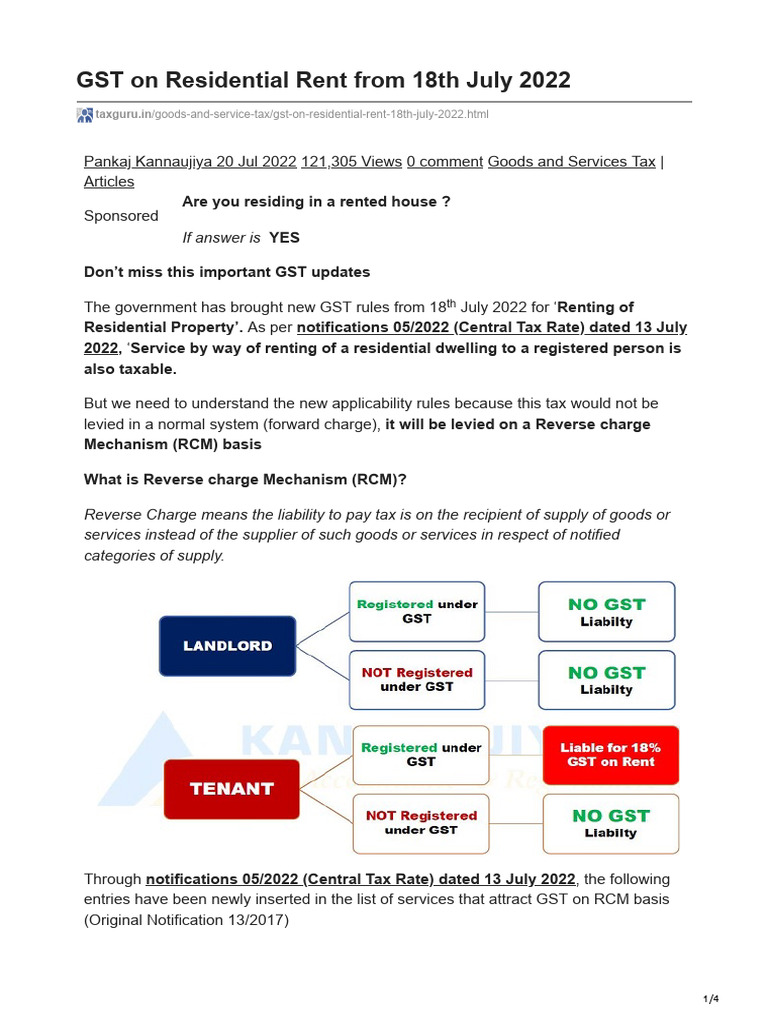 Taxguru - in-GST On Residential Rent From 18th July 2022 | PDF | Taxes ...