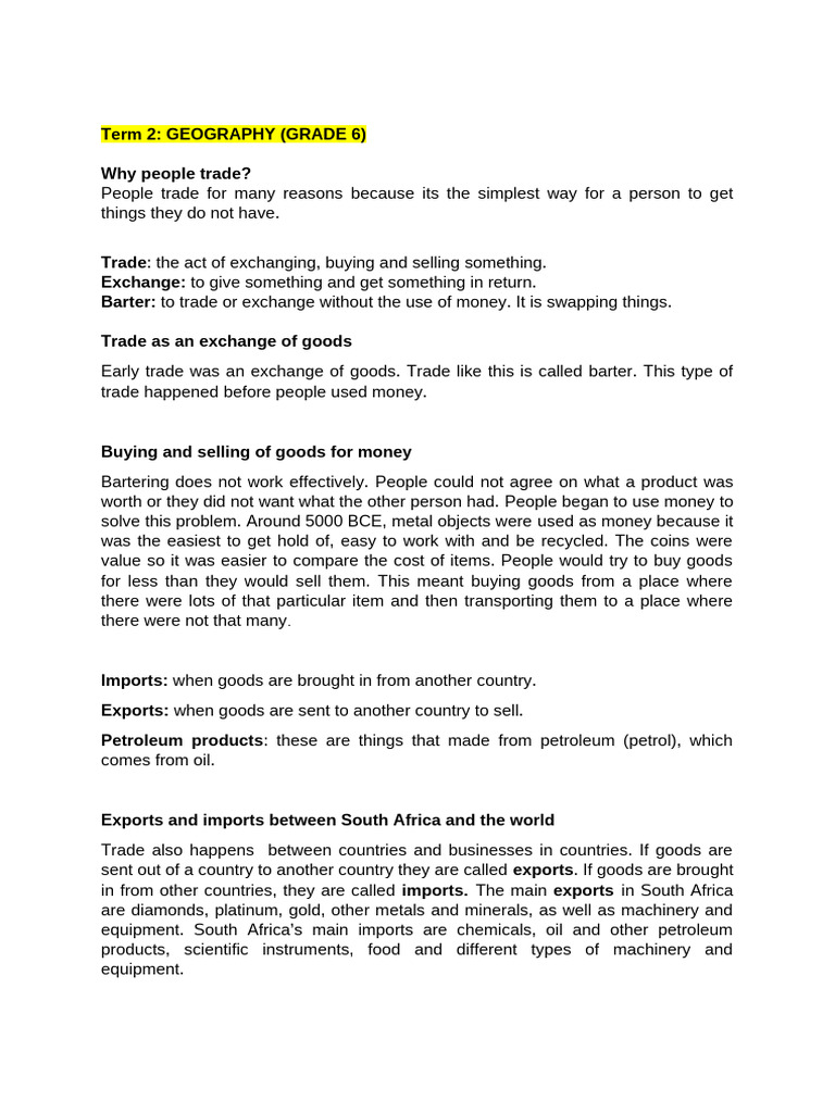 Grade 6 Geography Term 2 Pdf Chocolate Cocoa Bean