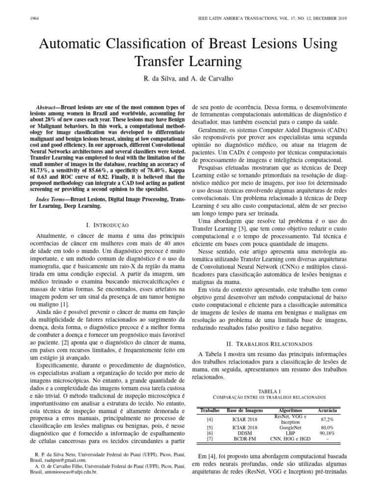 Automatic classification of breast lesions usingTransfer Learning | PDF ...