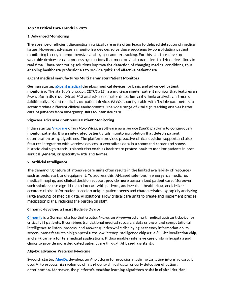 Top 10 Trends in Critical Care 2023 | PDF | Intensive Care Medicine ...