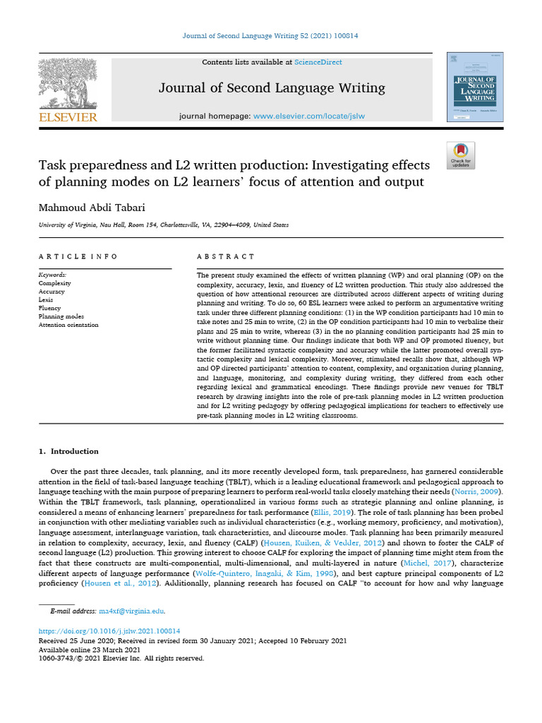 Effects of Planning Modes on L2 Writing | PDF | Second Language | Fluency