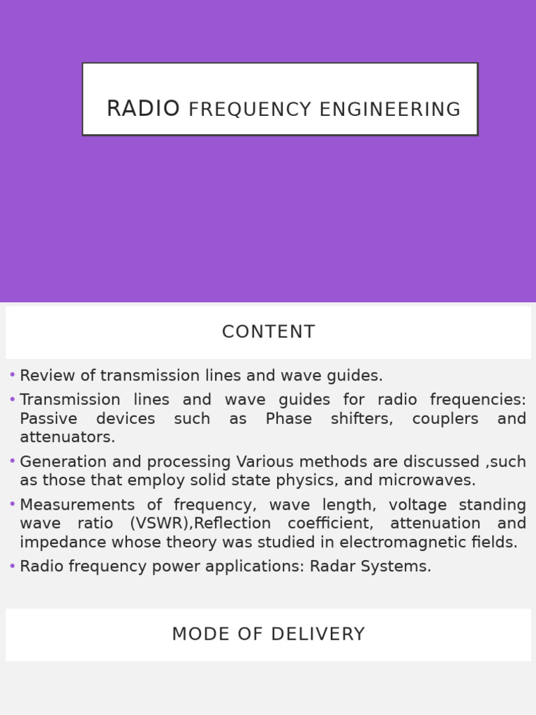 Radio Frequency Engineering Course | PDF