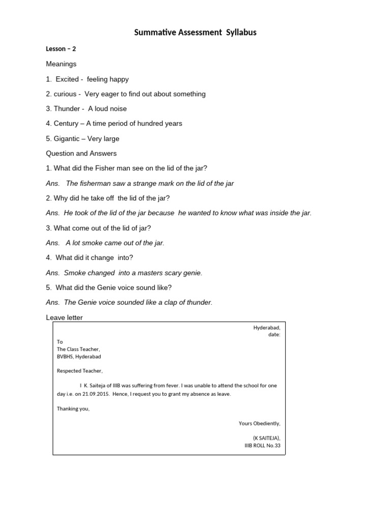 Summative Assessment Syllabus | PDF