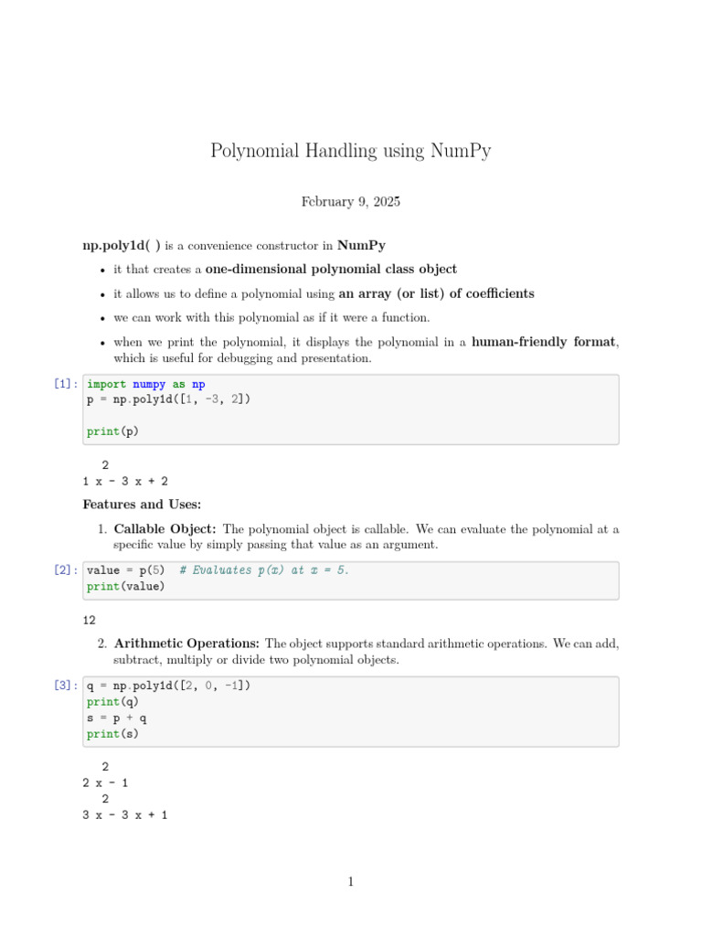 Polynomial Handling Using NumPy | PDF | Interpolation | Polynomial