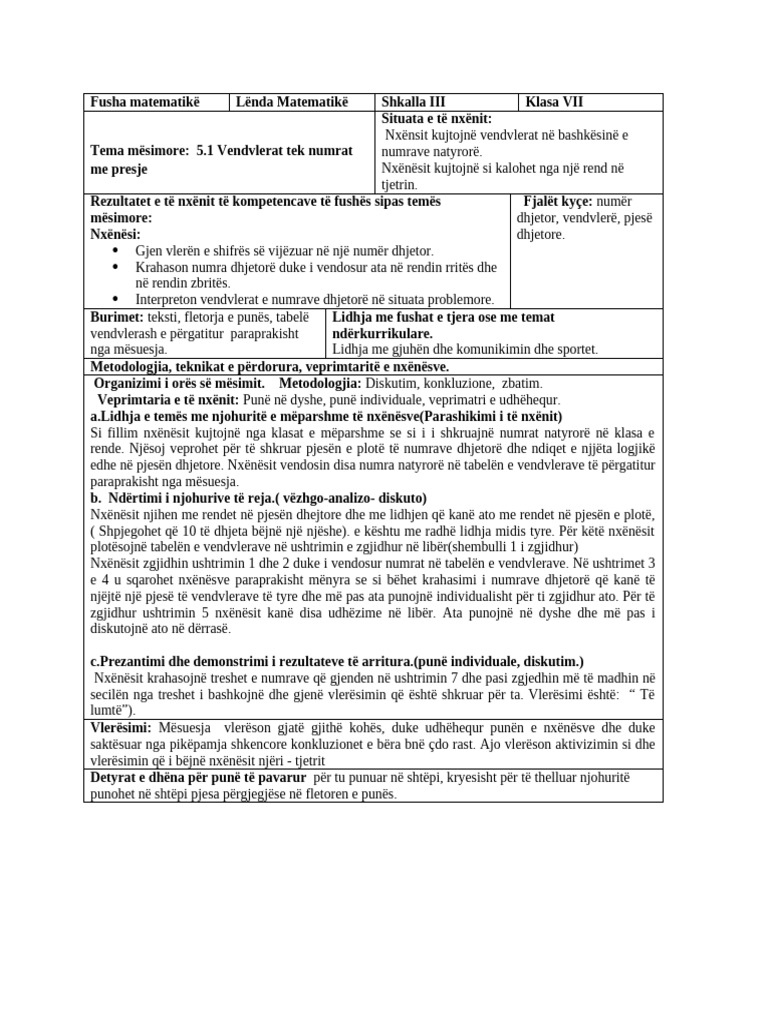 5.1. Vendvlerat Te Numrat Me Presje | PDF