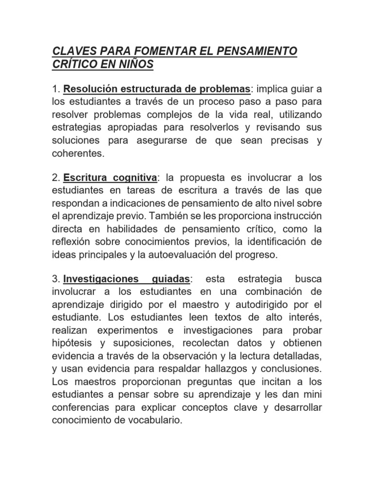 Fomentar Pensamiento Crítico en Niños | PDF