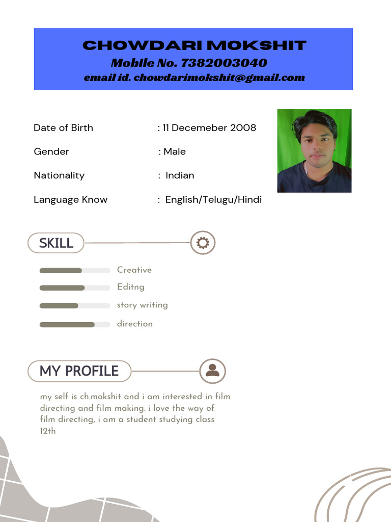 Mokshit: Aspiring Film Director | PDF