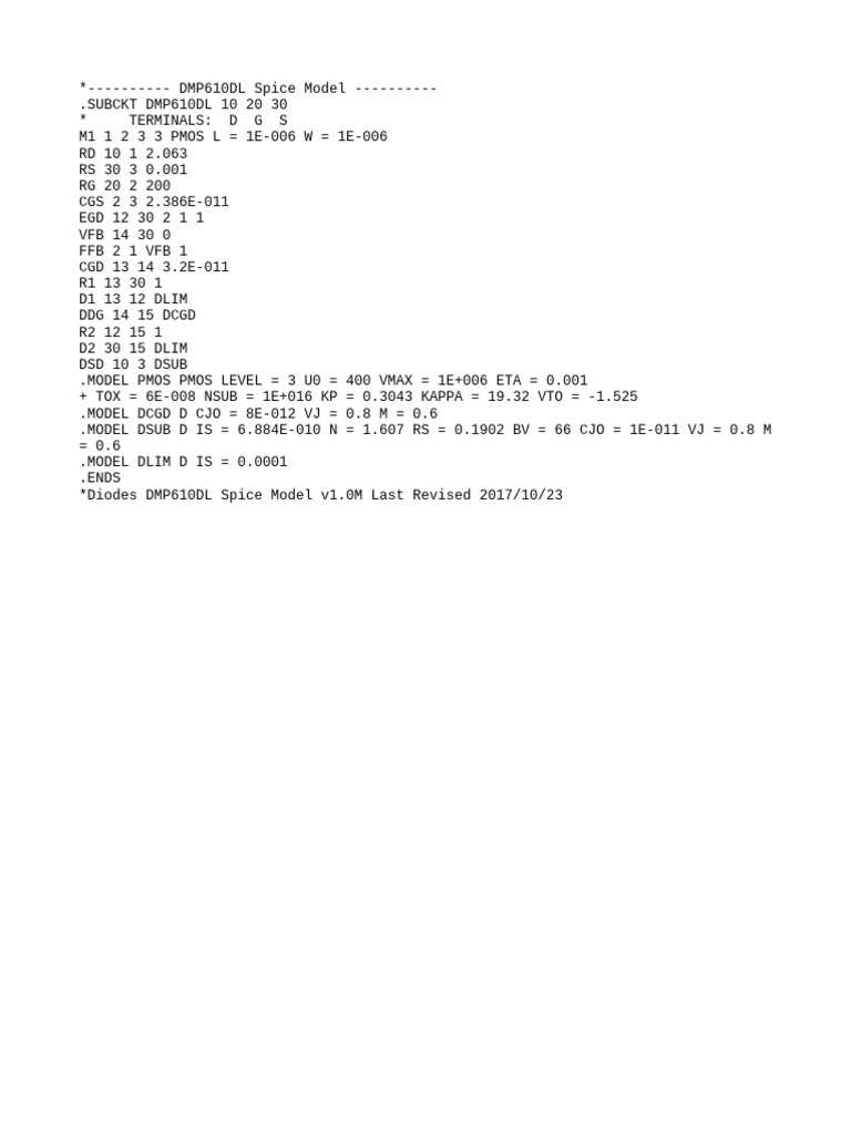 DMP610DL Spice Model Overview | PDF