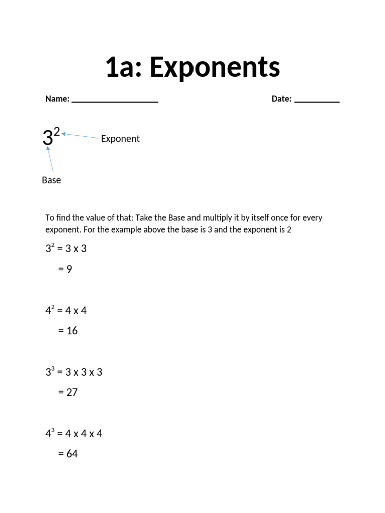 1a Exponents | PDF