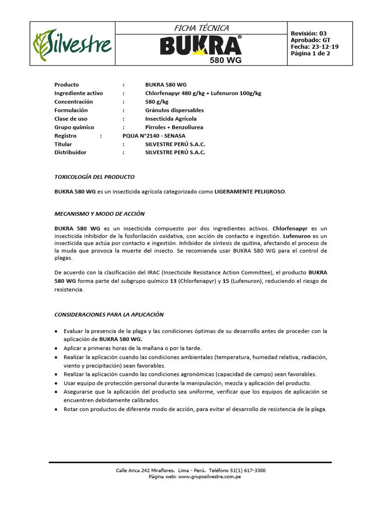 Insecticida BUKRA 580 WG: Uso y Aplicación | PDF | Insecticida