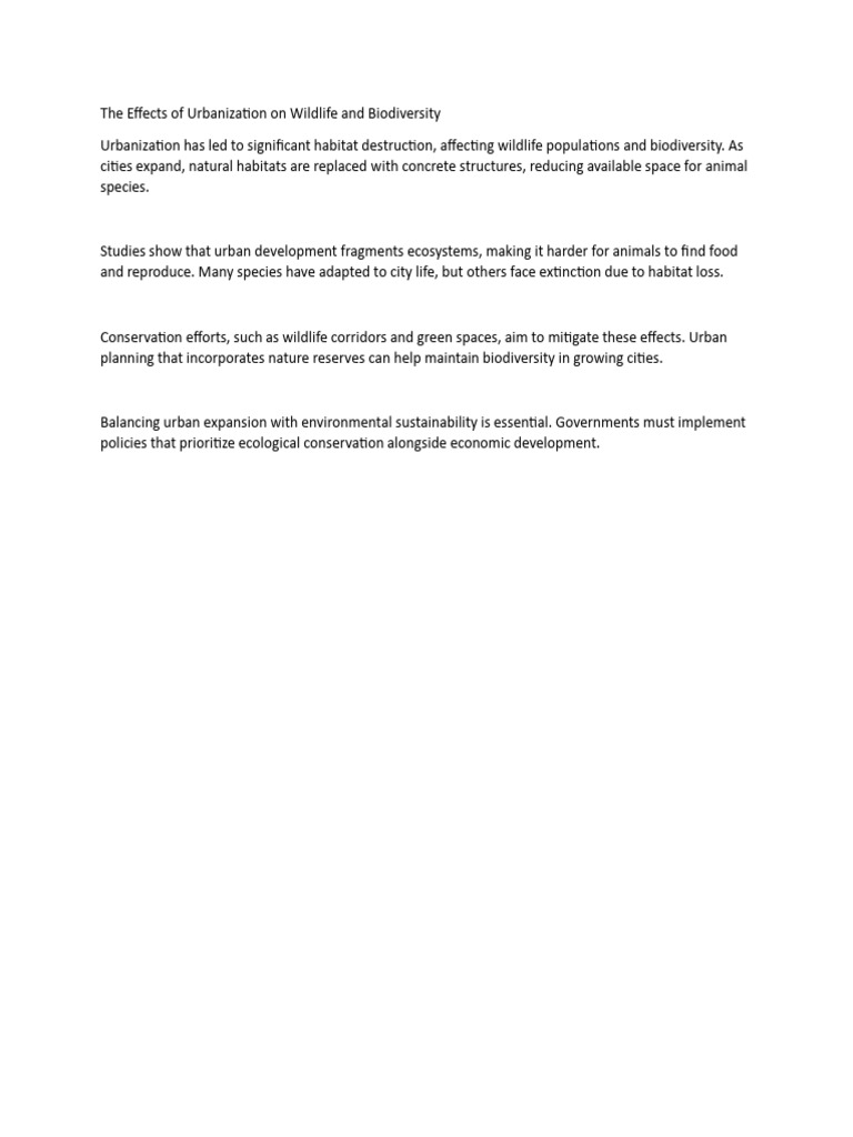 The Effects of Urbanization On Wildlife and Biodiversity | PDF