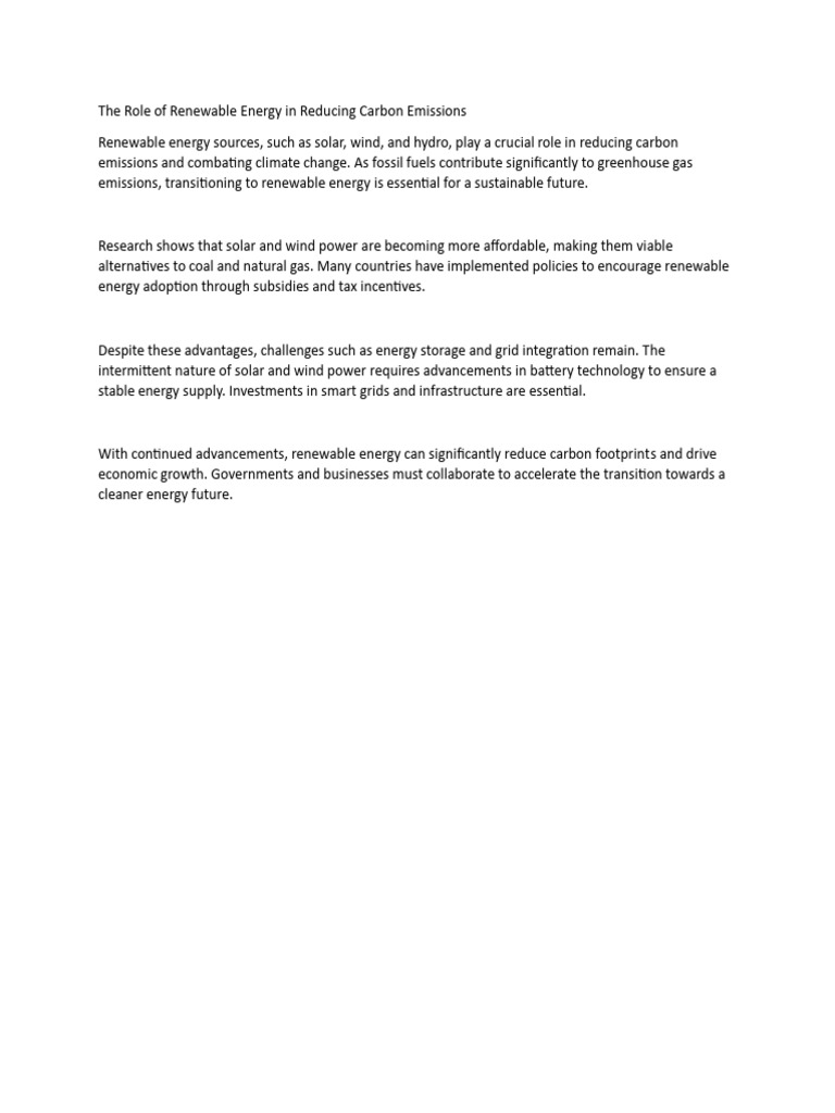 The Role of Renewable Energy in Reducing Carbon Emissions | PDF