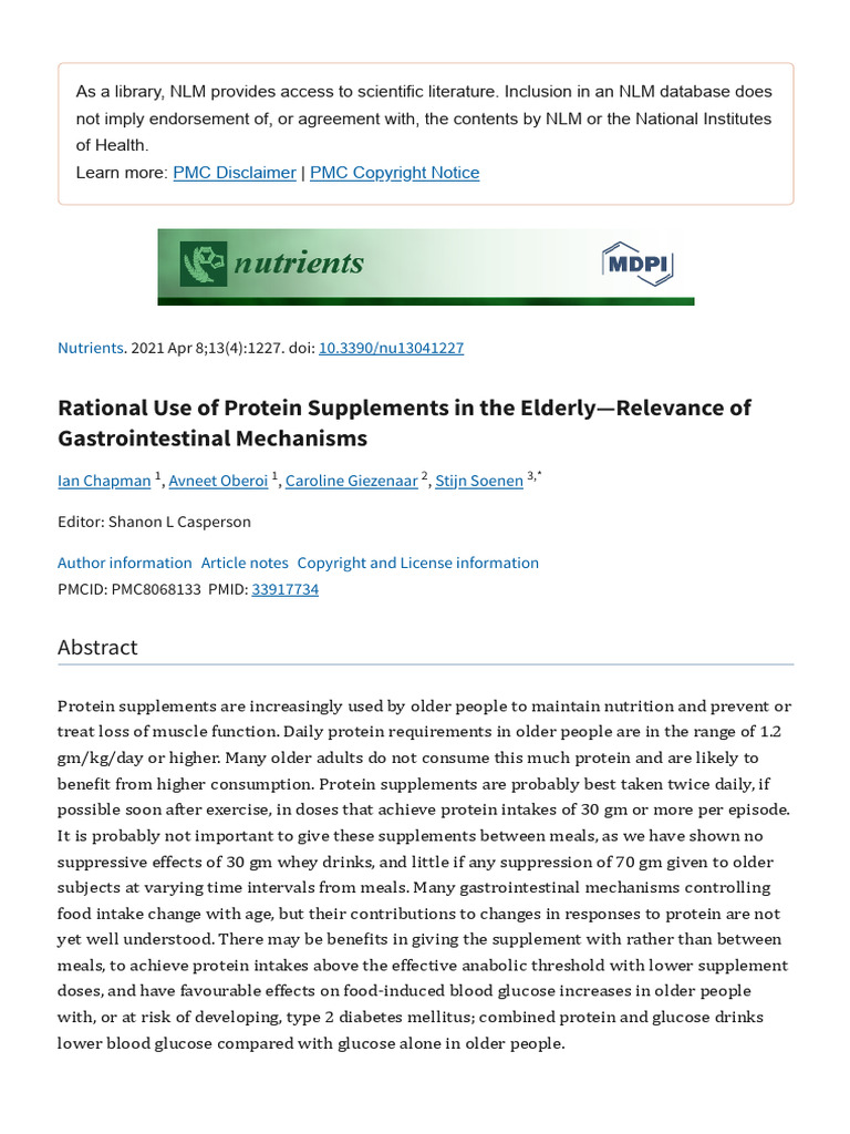Rational Use of Protein Supplements in The Elderly-Relevance of ...