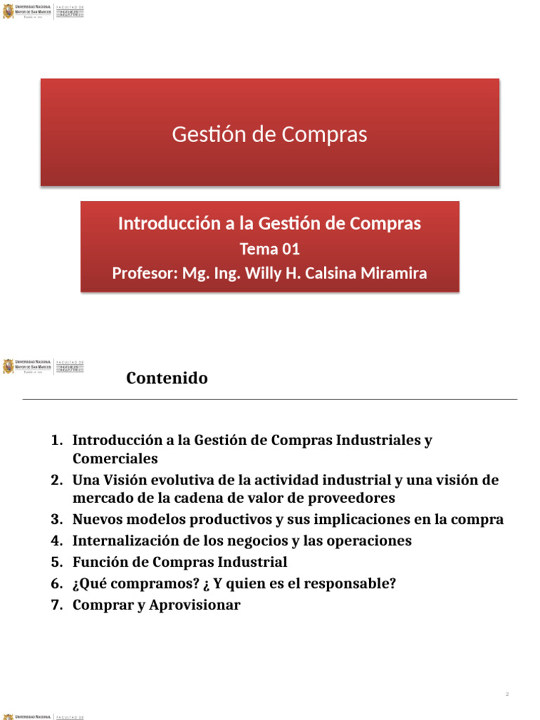 TEMA 01 INTRODUCCION A LA GESTIÓN DE COMPRAS 2016-1 | PDF | Cadena de ...