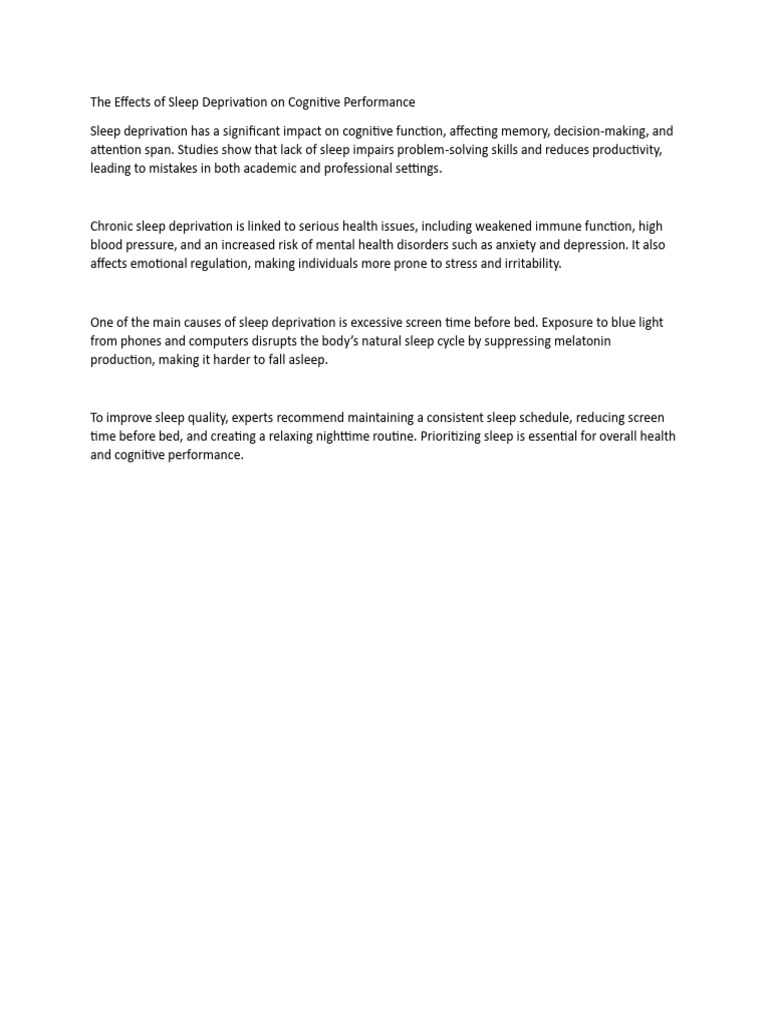Impact of Sleep Deprivation on Cognition | PDF