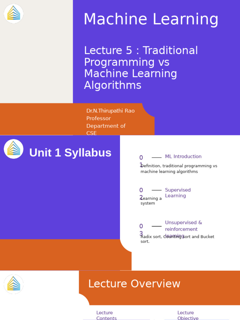 Modified ML Unit 1 - 5 Traditional Programming Vs Machine Learning ...