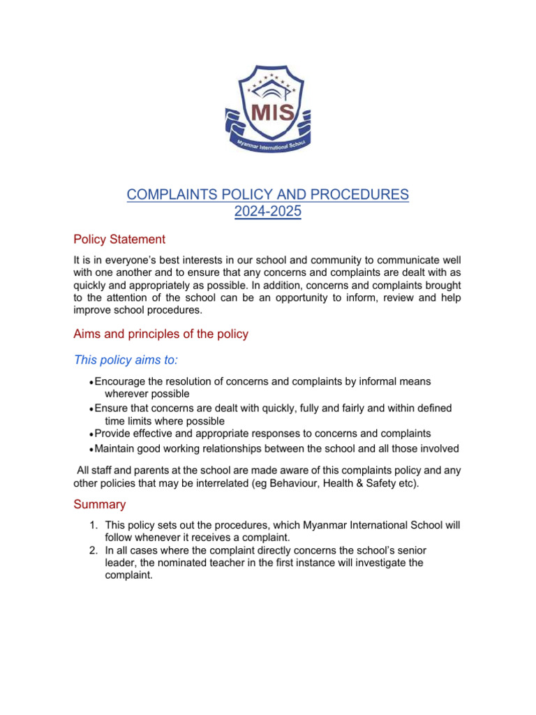 School Complaints Policy Overview | PDF | Policy