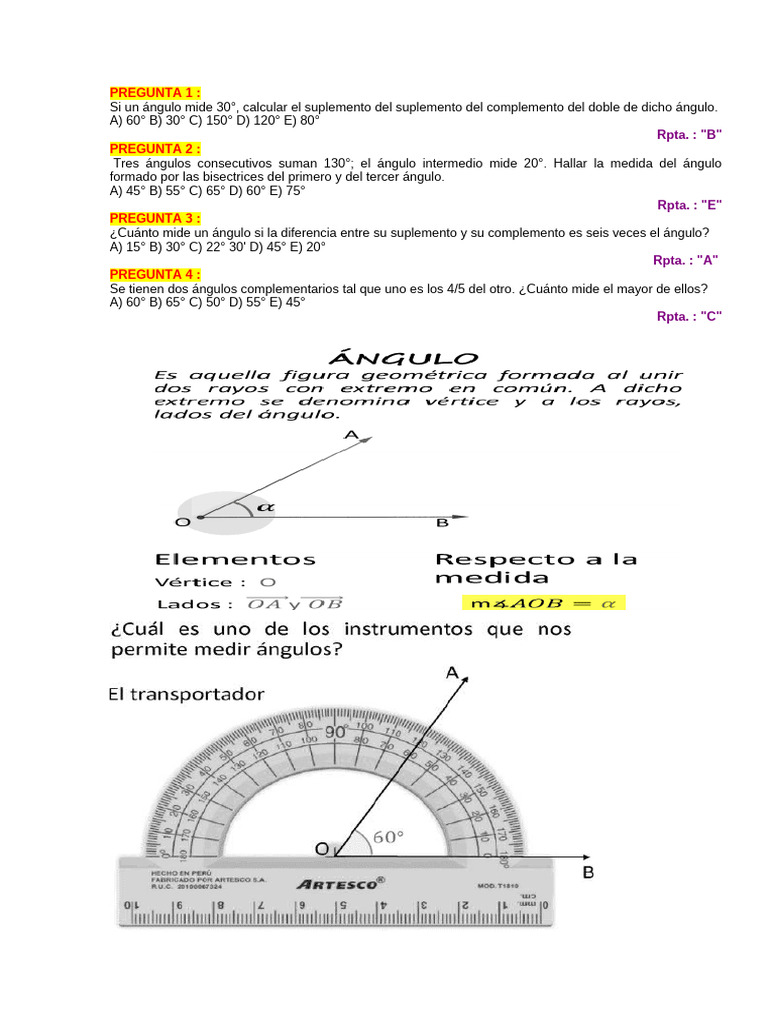 Ejercicios Resueltos de Ángulos | PDF