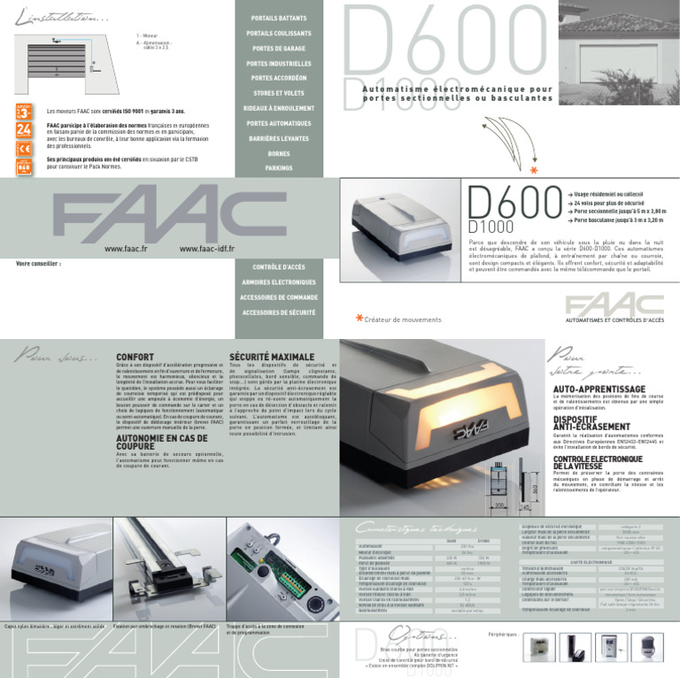 Moteurs FAAC D1000 et D600 : Guide d'utilisation | PDF