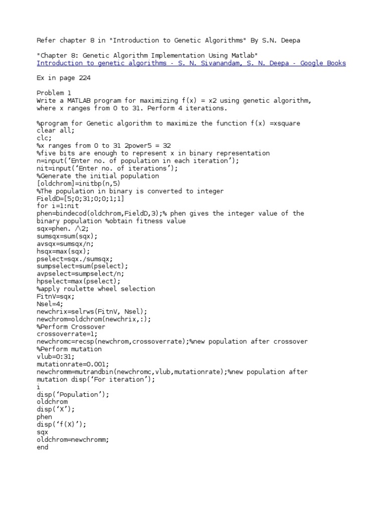 Matlab Code Example | Genetic Algorithm | Discrete Mathematics | Free ...