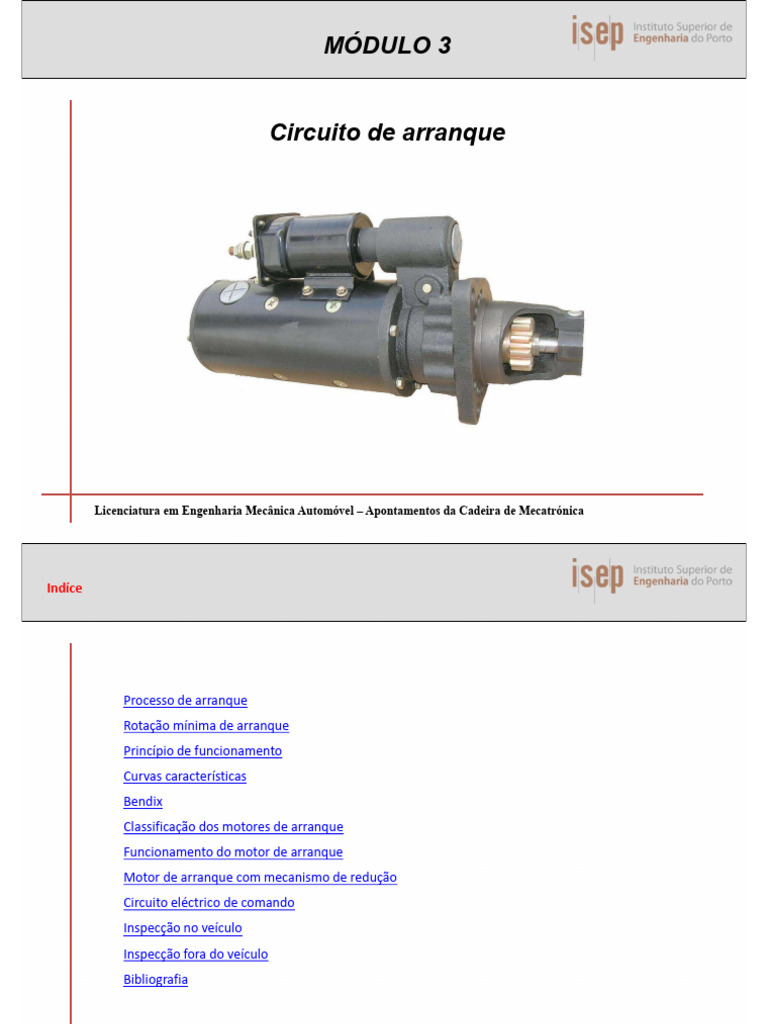 Circuito de Arranque Automóvel | PDF | Motores | Rede elétrica